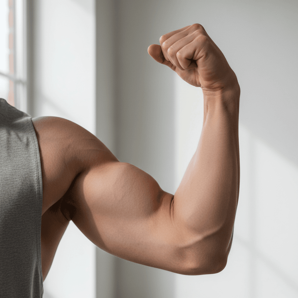 Client demonstrating shoulder and upper body muscle development