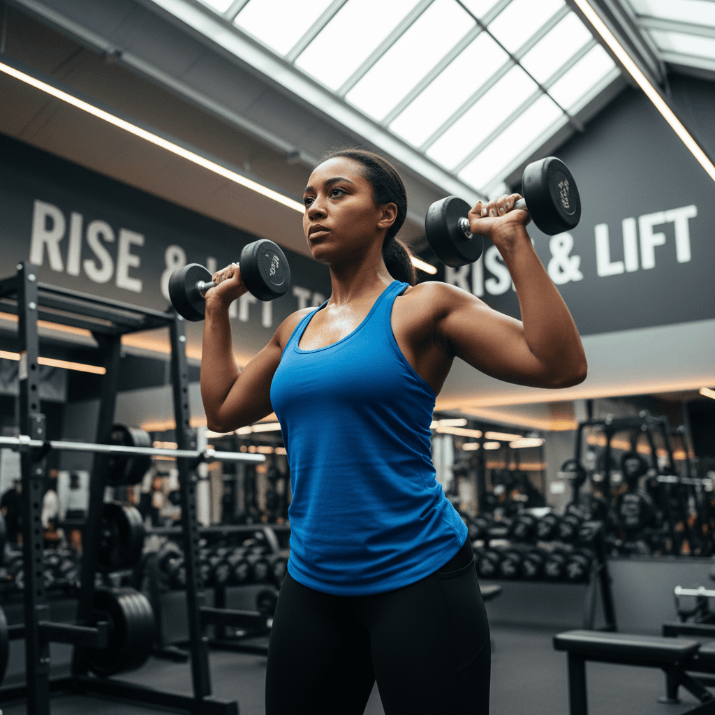 Focused athlete performing strength training in a modern, well-lit gym environment