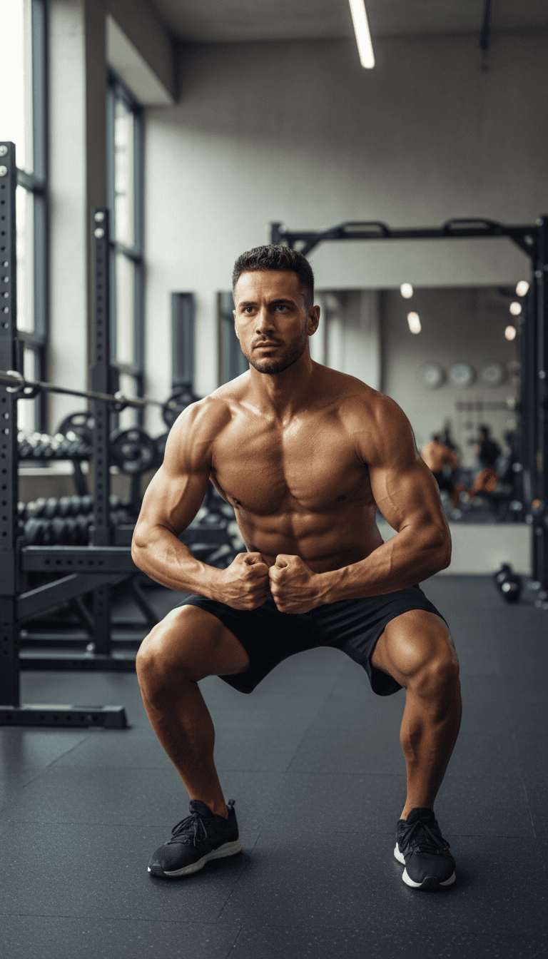 Client demonstrating full physique transformation with muscular definition